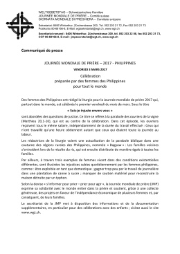 Communiqu&eacute; de presse JOURN&Eacute;E MONDIALE DE PRI&Egrave;RE &ndash; 2017