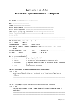 Questionnaire de pr&eacute;-s&eacute;lection Pour invitation &agrave; la
