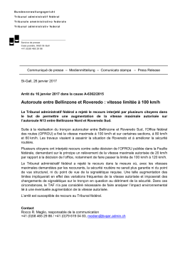 Autoroute entre Bellinzone et Roveredo : vitesse limit&eacute;e &agrave; 100 km/h