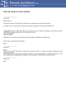 Acte de vente et vices cach&eacute;s