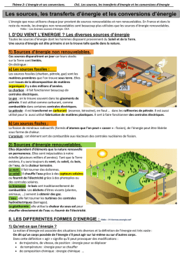 Cours. Les sources, les transferts d`&eacute;nergie et les conversions d