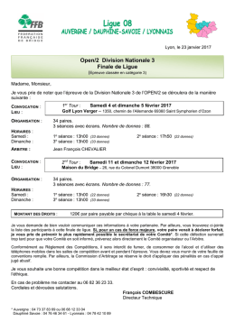 Convocation de la finale de Ligue de l`Open /2 DN3