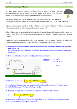 Exercice bonus : orage et foudre Lors d`un orage, on peut observer