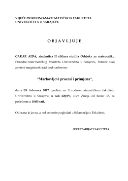 OBJAVLJUJE &ldquo;Markovljevi procesi i primjena&rdquo;,