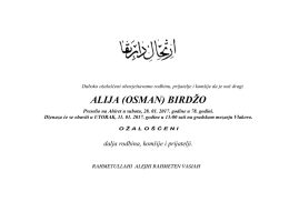 Obavje&scaron;tavamo: rodbinu, prijatelje i kom&scaron;ije da je na&scaron;a, draga