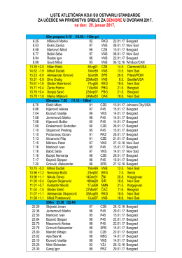 LISTE ATLETIČARA KOJI SU OSTVARILI STANDARDE ZA