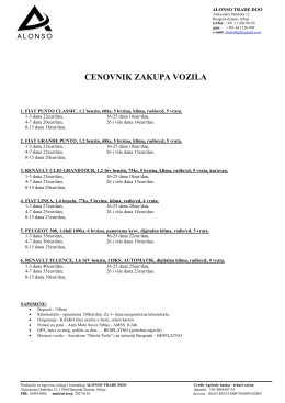 Cenovnik - ALONSO Rent a Car | Rent a Car Beogard