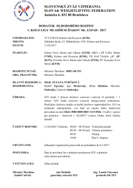 Dodatok rozpisu 1. kola ligy ml. žiakov 2017 z&aacute;pad