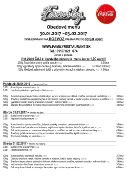 Obedov&eacute; menu 30.01.2017 &ndash;03.02.2017