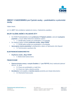 ZMENY V SADZOBNÍKU pre Fyzické osoby – podnikateľov