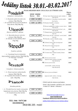 Jedalny listok, Re&scaron;taur&aacute;cia Ban&iacute;k od 30. 01. - 03. 02