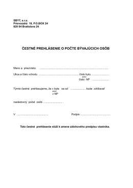 čestn&eacute; prehl&aacute;senie o počte b&yacute;vaj&uacute;cich os&ocirc;b
