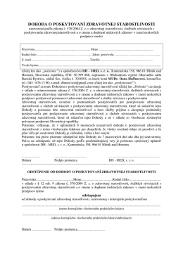 dohoda o poskytovaní zdravotnej starostlivosti - DH