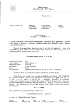 Mesto Trnava Ulica Hlavn&aacute; 1, 917 71 Trnava Doporučene V&aacute;&scaron; list