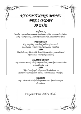 Valent&iacute;nske menu - Wellness Hotel Spark