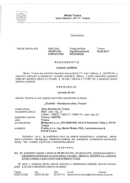 "Chodn&iacute;k - Nev&auml;dzova ulica, Trnava" pre stavebn&iacute;ka Medipront, s.r.o.