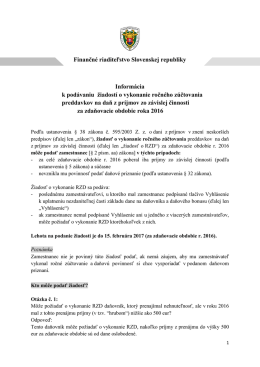 Finančné riaditeľstvo Slovenskej republiky Informácia k podávaniu