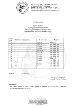 II ciklus studija Ispitni zapisnik o polaganju ispita iz predmeta