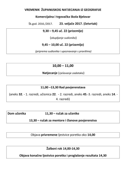 VREMENIK ŽUPANIJSKOG NATJECANJA IZ GEOGRAFIJE