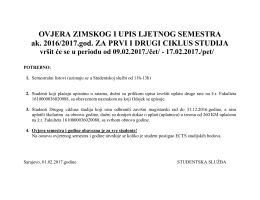 OVJERA ZIMSKOG I UPIS LJETNOG SEMESTRA