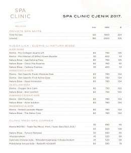 Hotel Bellevue – spa clinic, cjenik 2017.