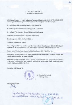 Hirdetm&eacute;ny hivatalos irat k&egrave;zbes&igrave;t&egrave;s&egrave;rol