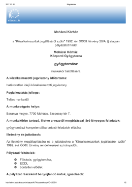 gyógytornász - Mohácsi Kórház