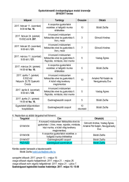 Gyakorlatvezető óvodapedagógus modul órarendje 2016/2017