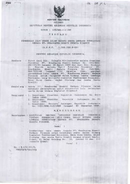 Ijin Usaha Lembaga Pembiayaan PT. SESF