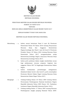 rencana kerja kementerian dalam negeri tahun 2017