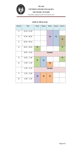 JADWAL MENGAJAR Jam Ke Hari Senin Selasa Rabu Kamis Jum