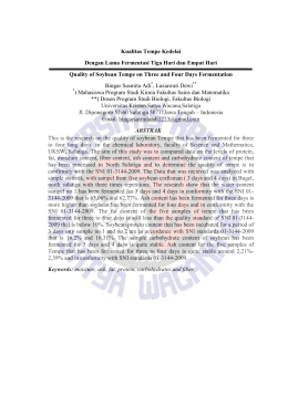 Kualitas Tempe Kedelai Dengan Lama Fermentasi Tiga Hari