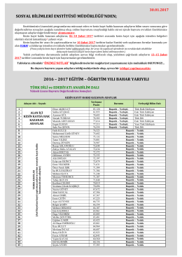 SBE 2016-2017 Eğitim-Öğretim Yılı Bahar Yarıyılı Öğrenci Alımı