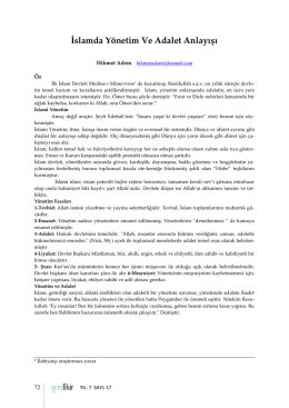 İslamda Y&ouml;netim Ve Adalet Anlayışı