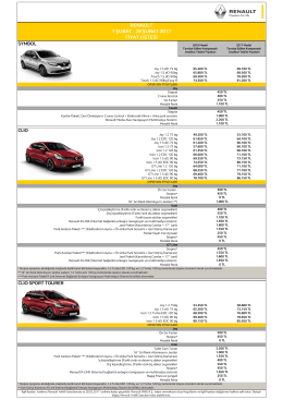 RENAULT 1 ŞUBAT - 28 ŞUBAT 2017 FİYAT LİSTESİ