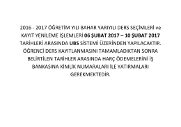 2016 - 2017 ÖĞRETİM YILI BAHAR YARIYILI DERS