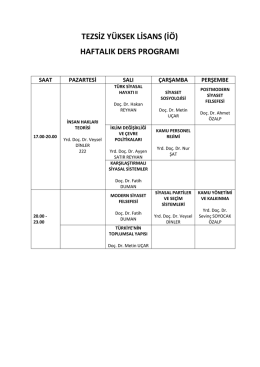 TEZSİZ YÜKSEK LİSANS (İÖ) HAFTALIK DERS PROGRAMI