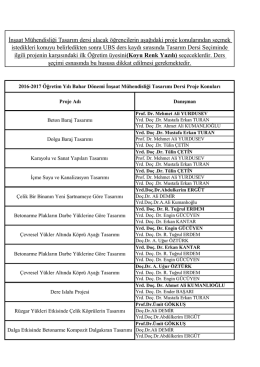 İnşaat M&uuml;hendisliği Tasarım dersi alacak &ouml;ğrencilerin aşağıdaki