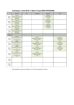 Animasyon 4. Sınıf 2016-17 Bahar Yarıyılı DERS PROGRAMI