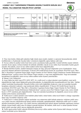 4 Şubat 2017 SKODA Fiyat Detay Listesi