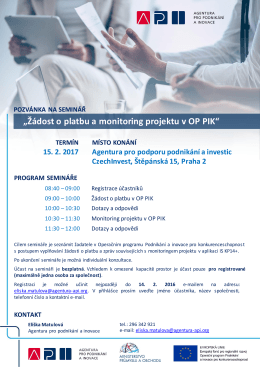 Žádost o platbu a monitoring projektu v OP PIK