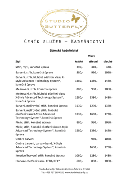 Cen&iacute;k pro kadeřnictv&iacute; - Studio Butterfly Brno