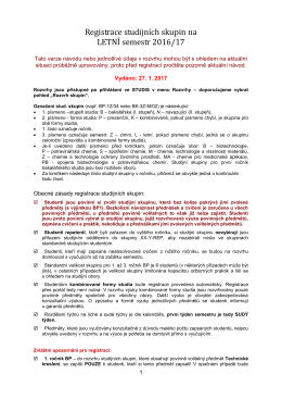 Registrace studijních skupin na LETNÍ semestr 2016/17