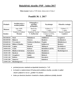 Rozpis SZZ Pastorační a sociální práce 30.1.