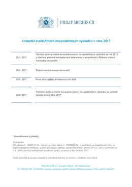 Kalendář zveřejňování hospodářských výsledků v roce 2017