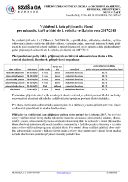 Vyhlášení a kriteria 1. kola přijímacího řízení