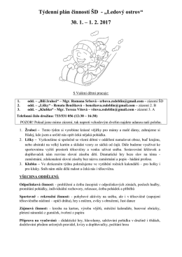 Týdenní plán činností ŠD - „Ledový ostrov“ 30. 1. – 1. 2. 2017