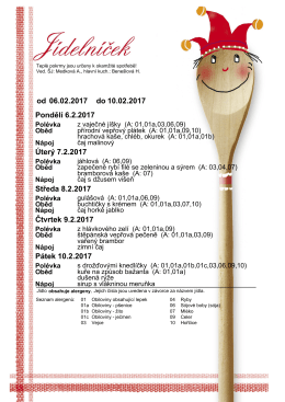 06.02.2017 10.02.2017 od do Pondělí 6.2.2017 Úterý 7.2.2017