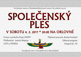 Pozvánka na SPOLEČENSKÝ PLES, 4. února 2017, na Orlovně