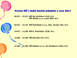 Provoz MŠ v době letních prázdnin v roce 2013 01.07.